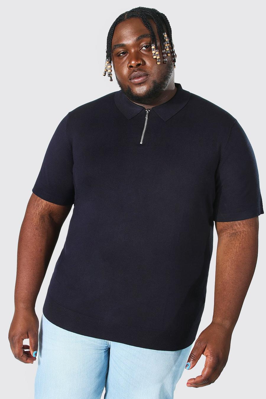 Navy Plus Half Zip Knitted Polo image number 1