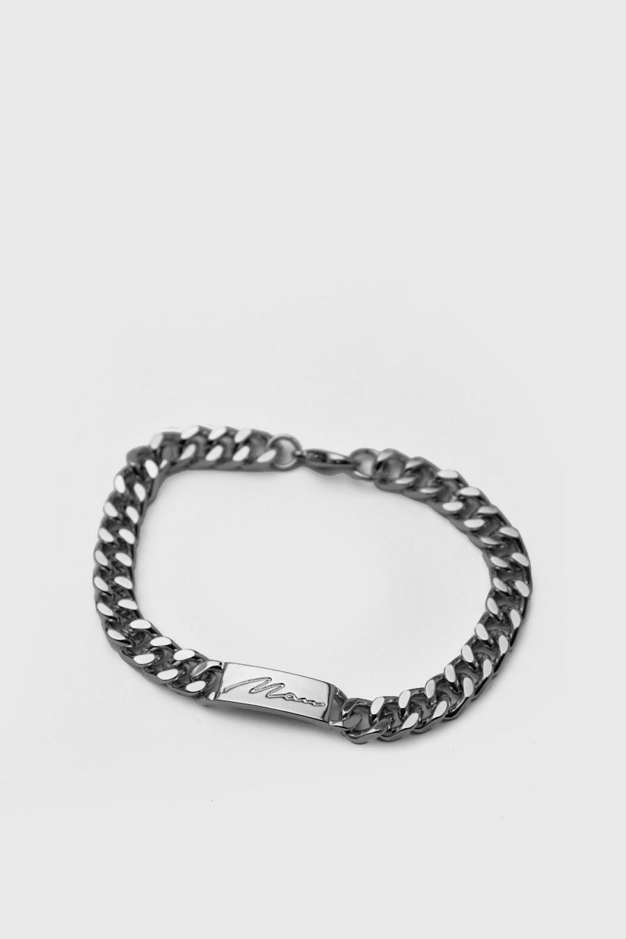 Silver MAN Emboss Chain Bracelet image number 1