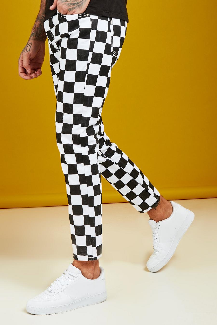 Black Slim Fit Checkerboard Print Jeans image number 1