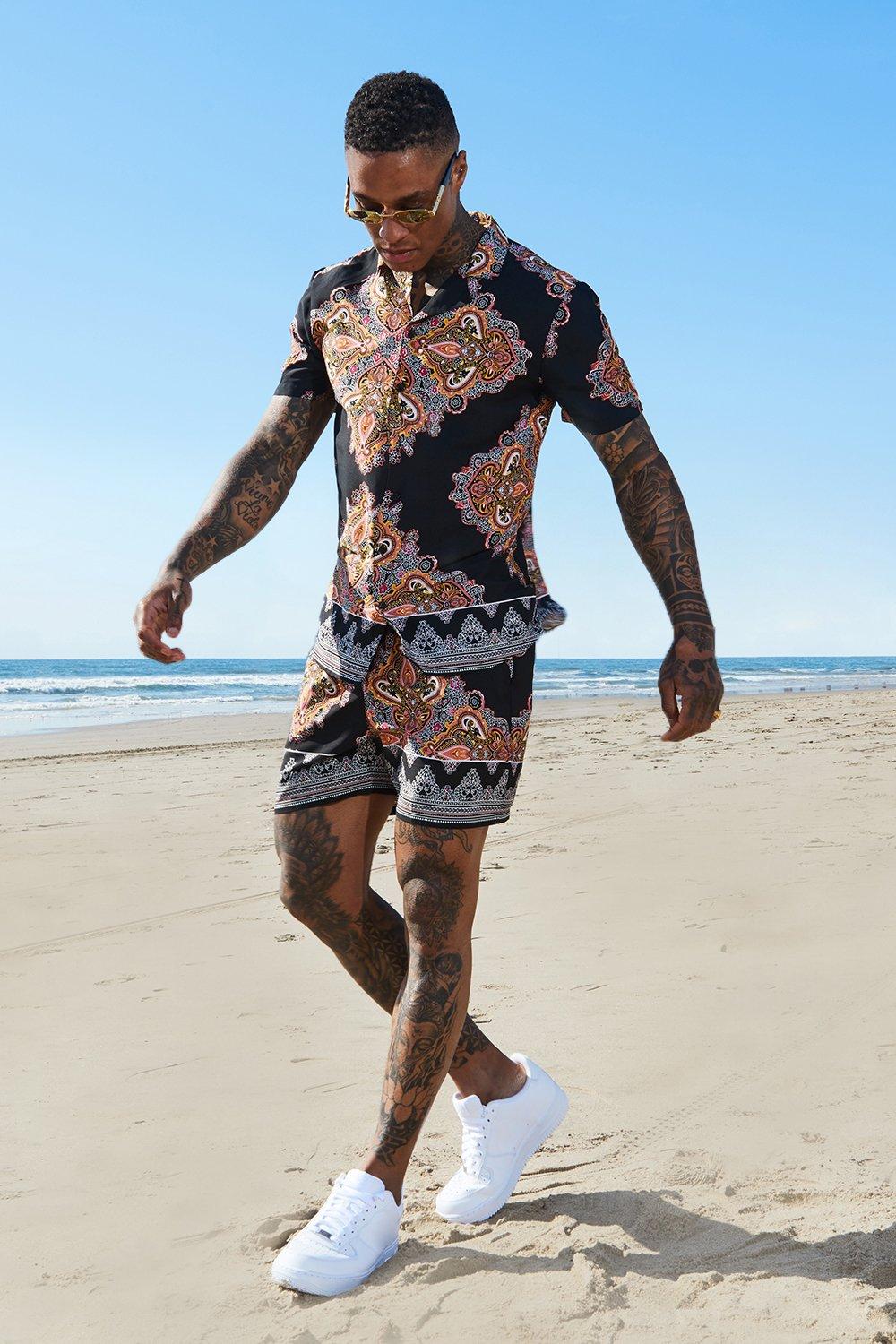 Paisley Tile Print Short Sleeve Shirt boohoo DK