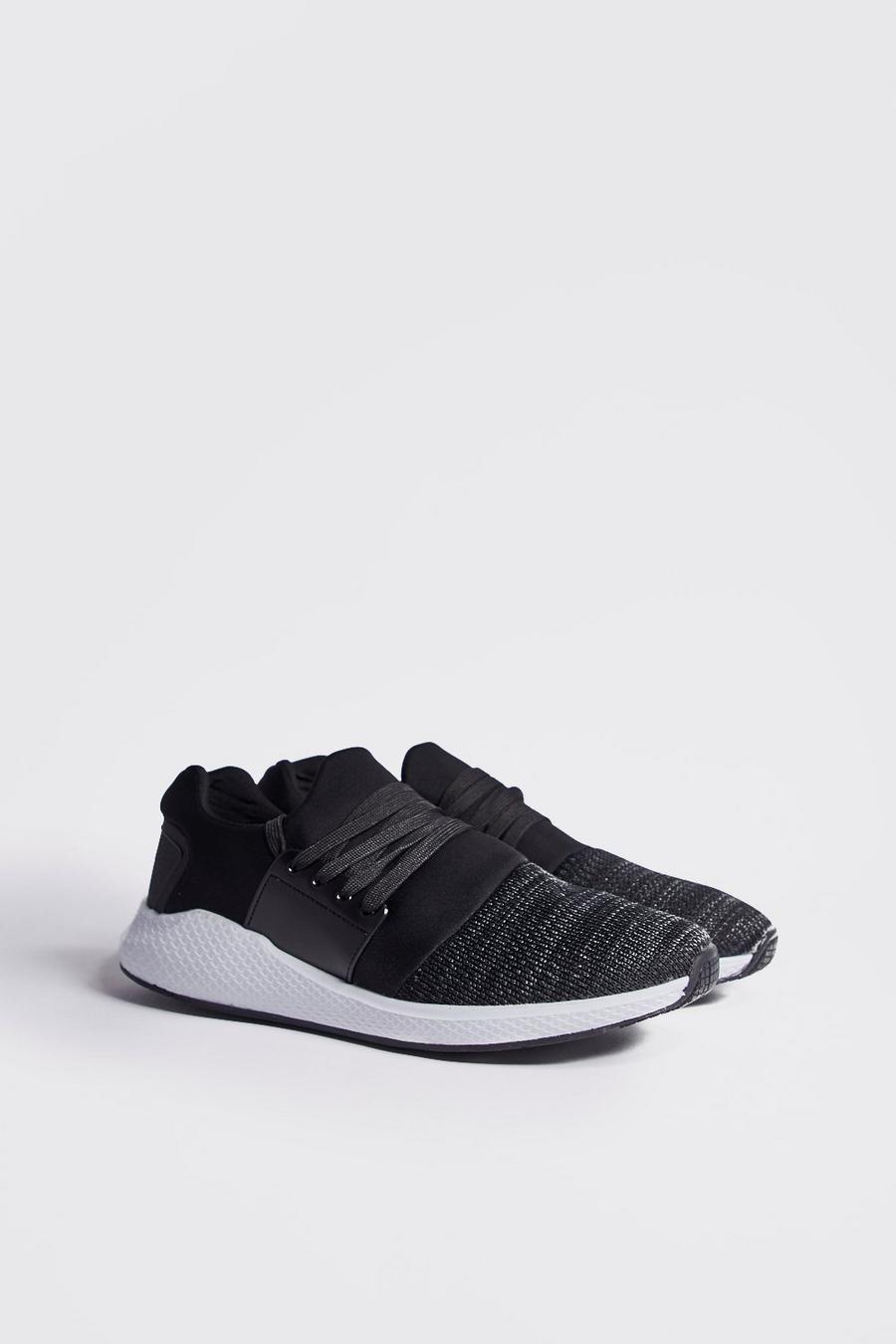 Black Knit And Neoprene Detail Trainers image number 1