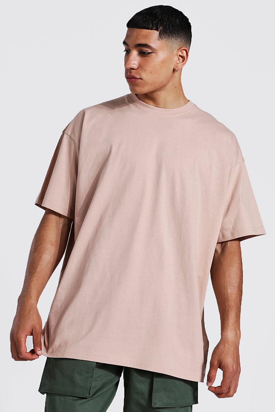Taupe Oversize t-shirt med rund hals image number 1