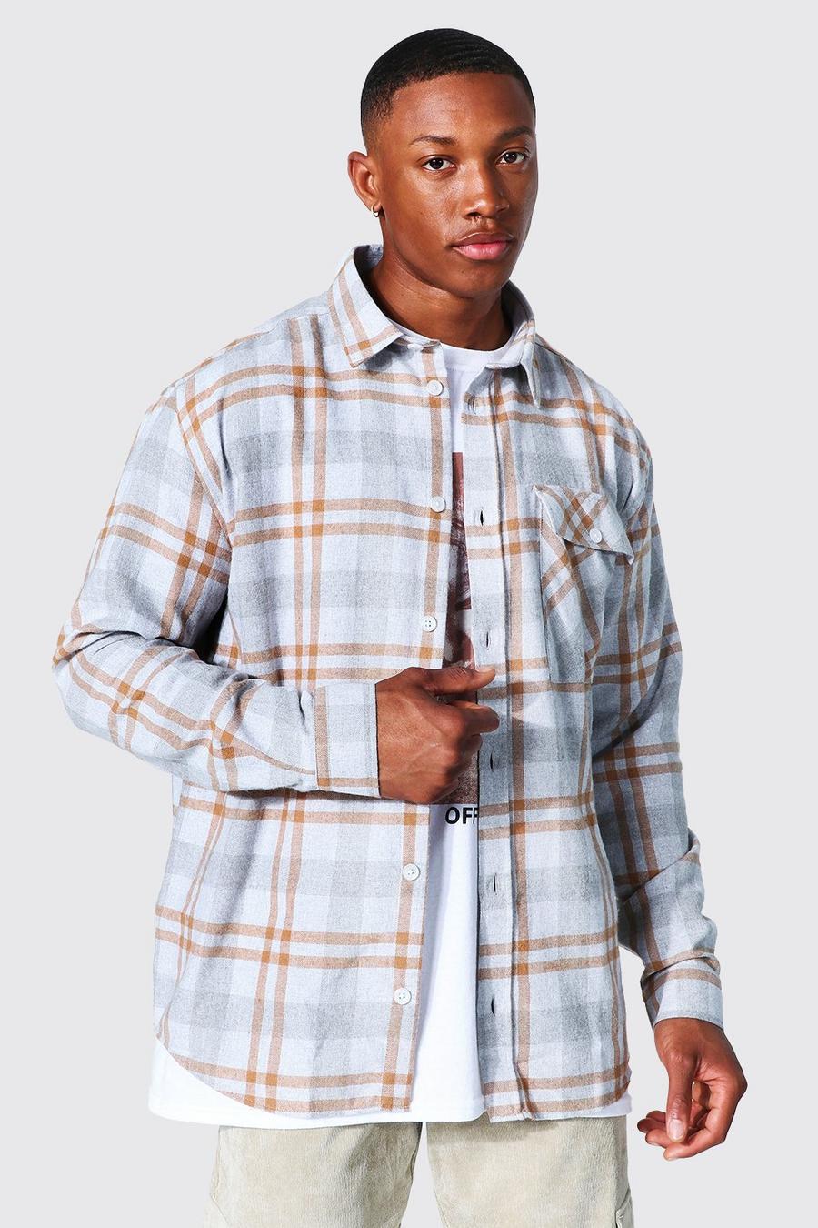 Ecru Oversized Flannel Shirt image number 1