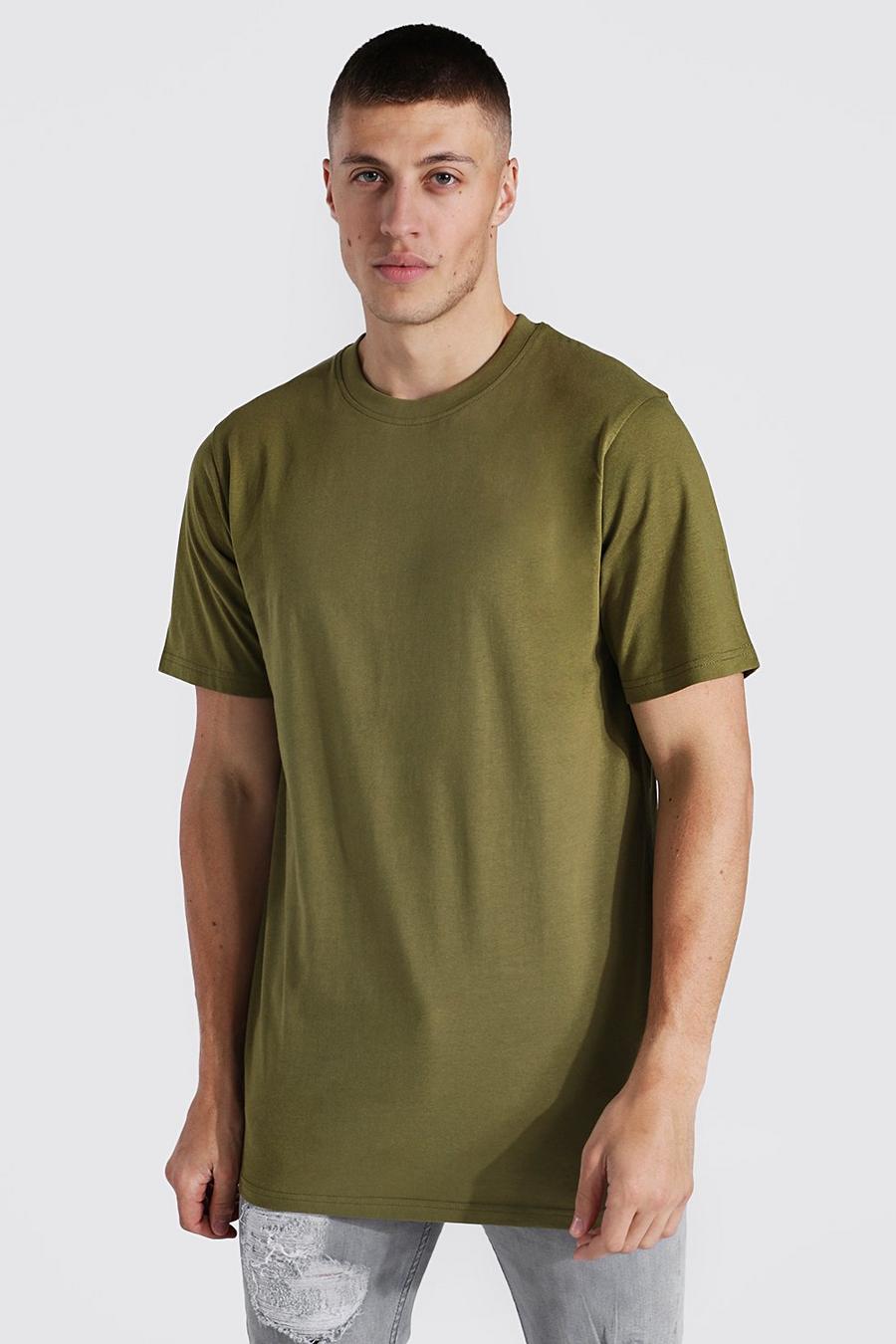 Khaki Long Line T-Shirt Met Crewneck image number 1