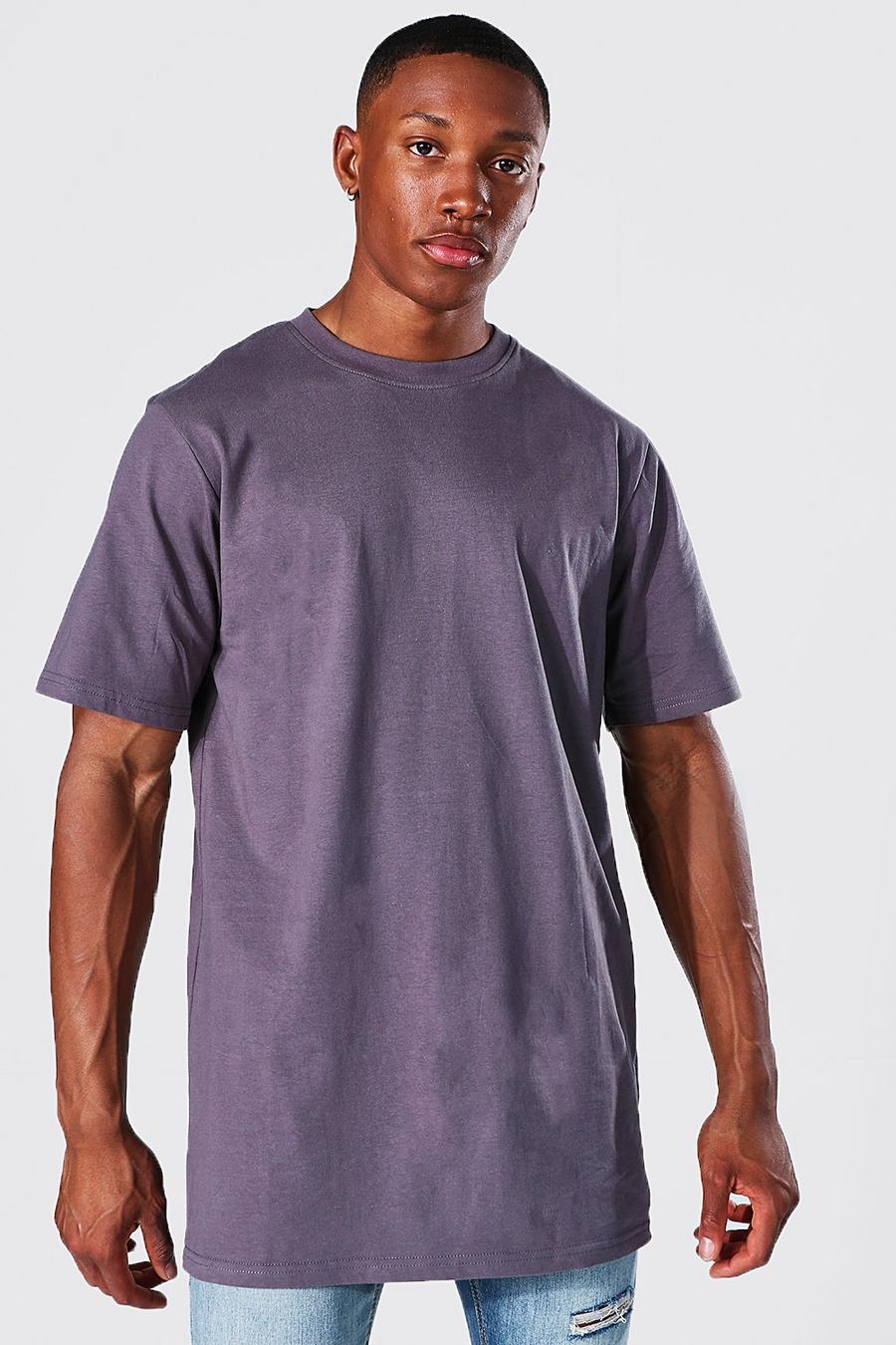 Camiseta con cuello de caja y corte largo, Charcoal image number 1