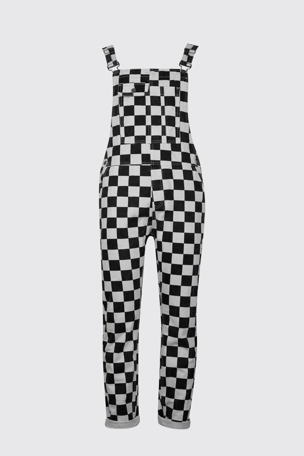 black and white checkered dungarees