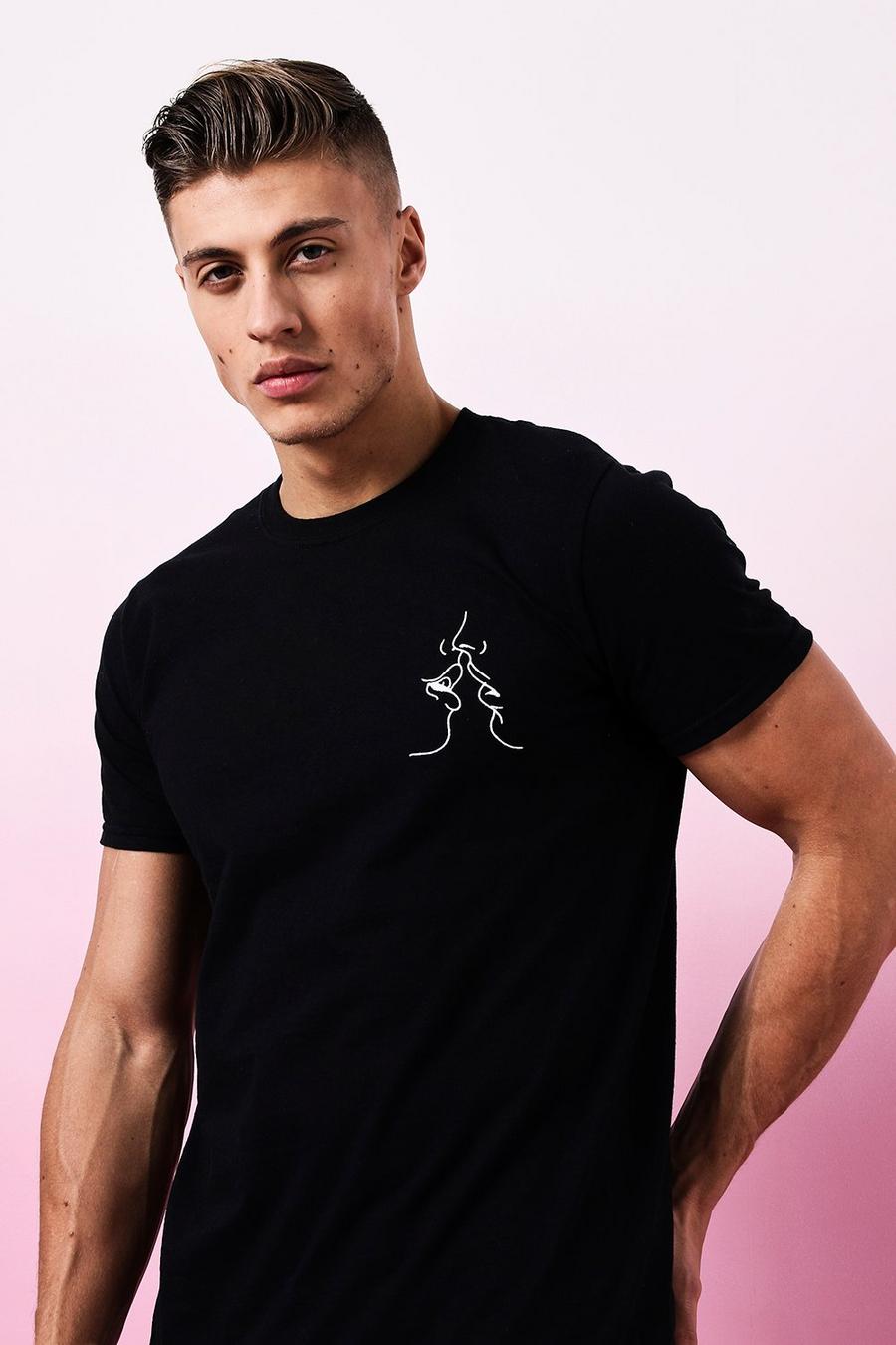 Valentines Kiss Outline Embroidered T-Shirt image number 1