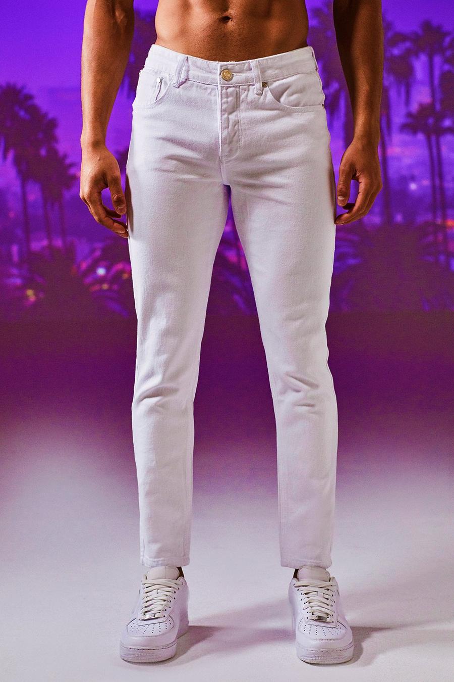Tapered Fit White Denim Jeans image number 1