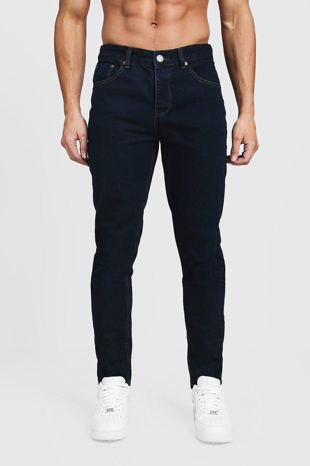 tapered blue jeans