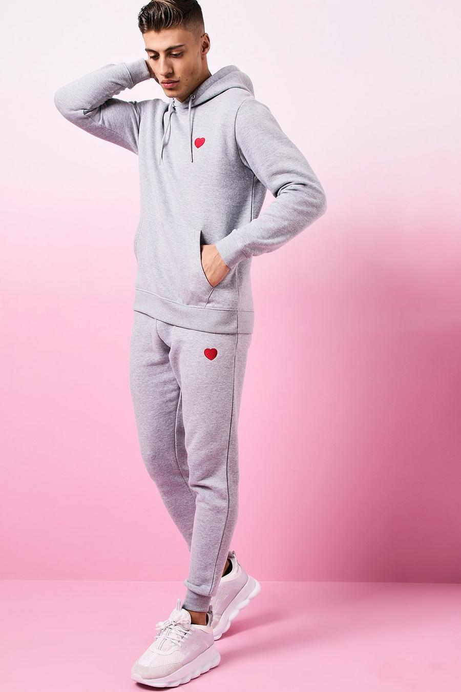 Grey marl Valentines Tracksuit with Heart Embroidery image number 1