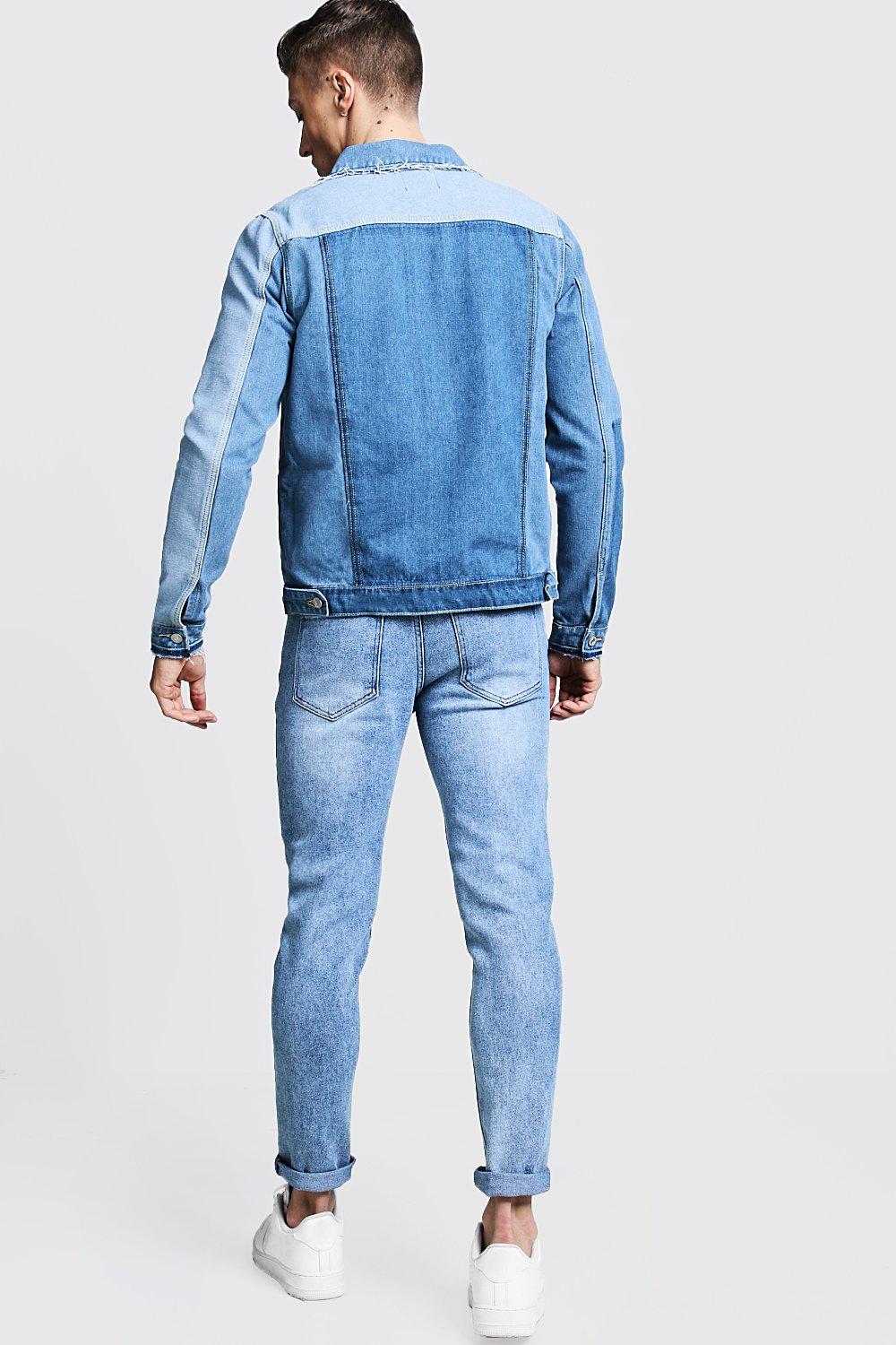 Color Block Patchwork Denim Jacket Men 11XL 10XL Plus Size Jean