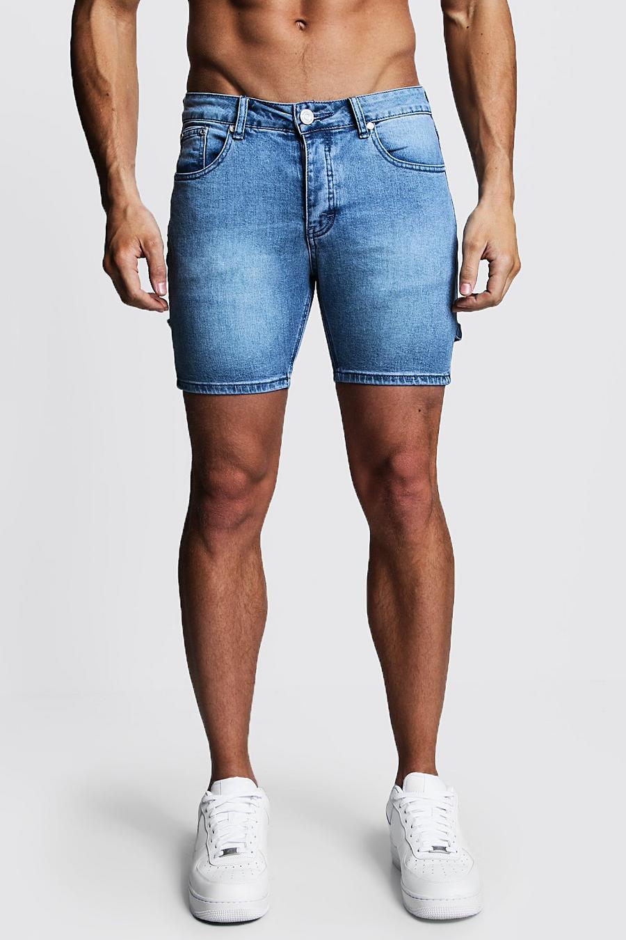 Skinny Fit Denim-Shorts mit Workwear-Details image number 1