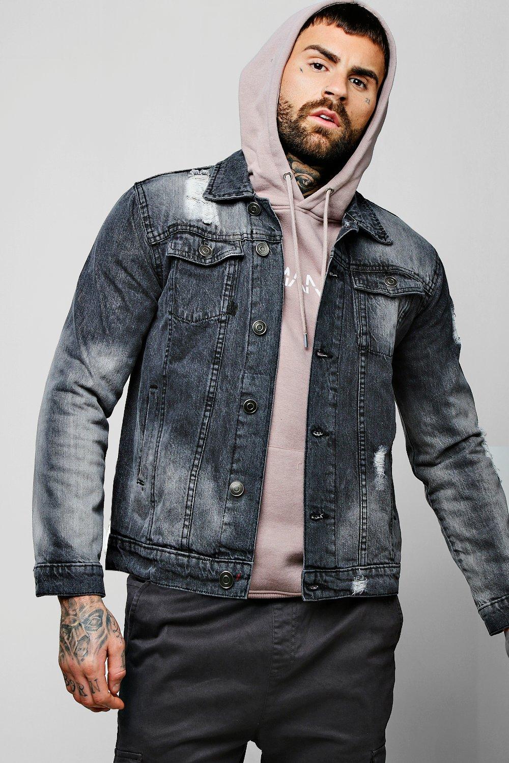 Men's Distressed Denim Hoodie Jacket