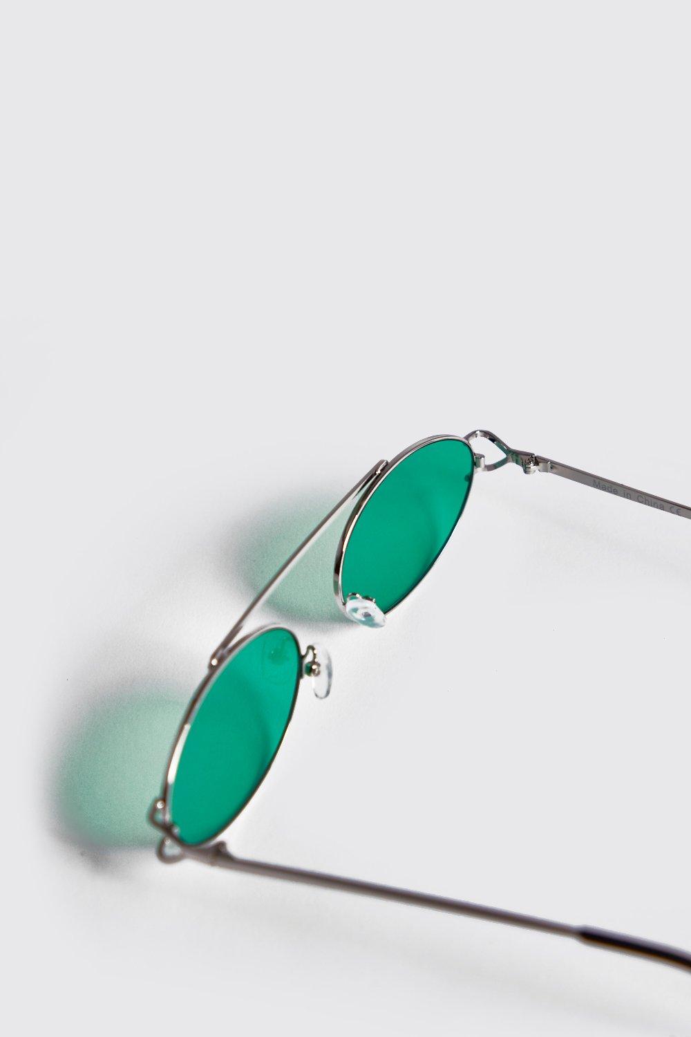 Green Lens Round Metal Frame Sunglasses