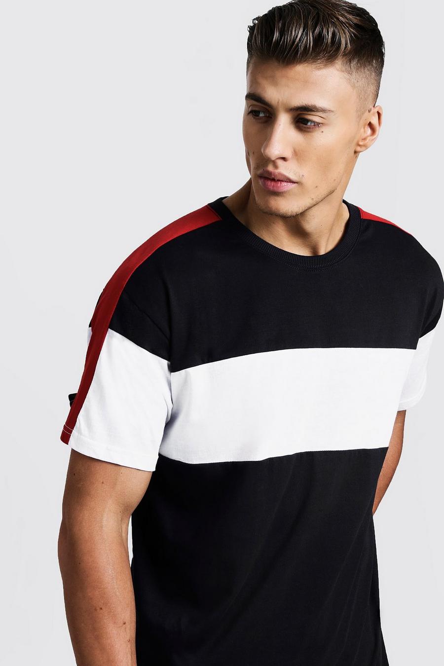 Colour Block Chest And Arm Panel Loose Fit T-Shirt, Red image number 1