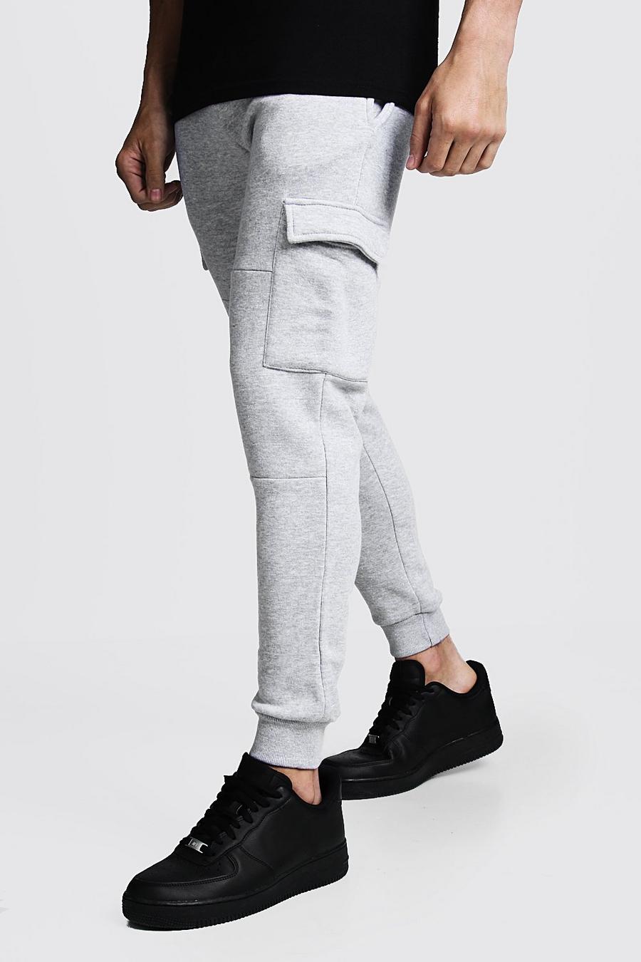 Grey Skinny Fit Panelled Cargo Joggers image number 1