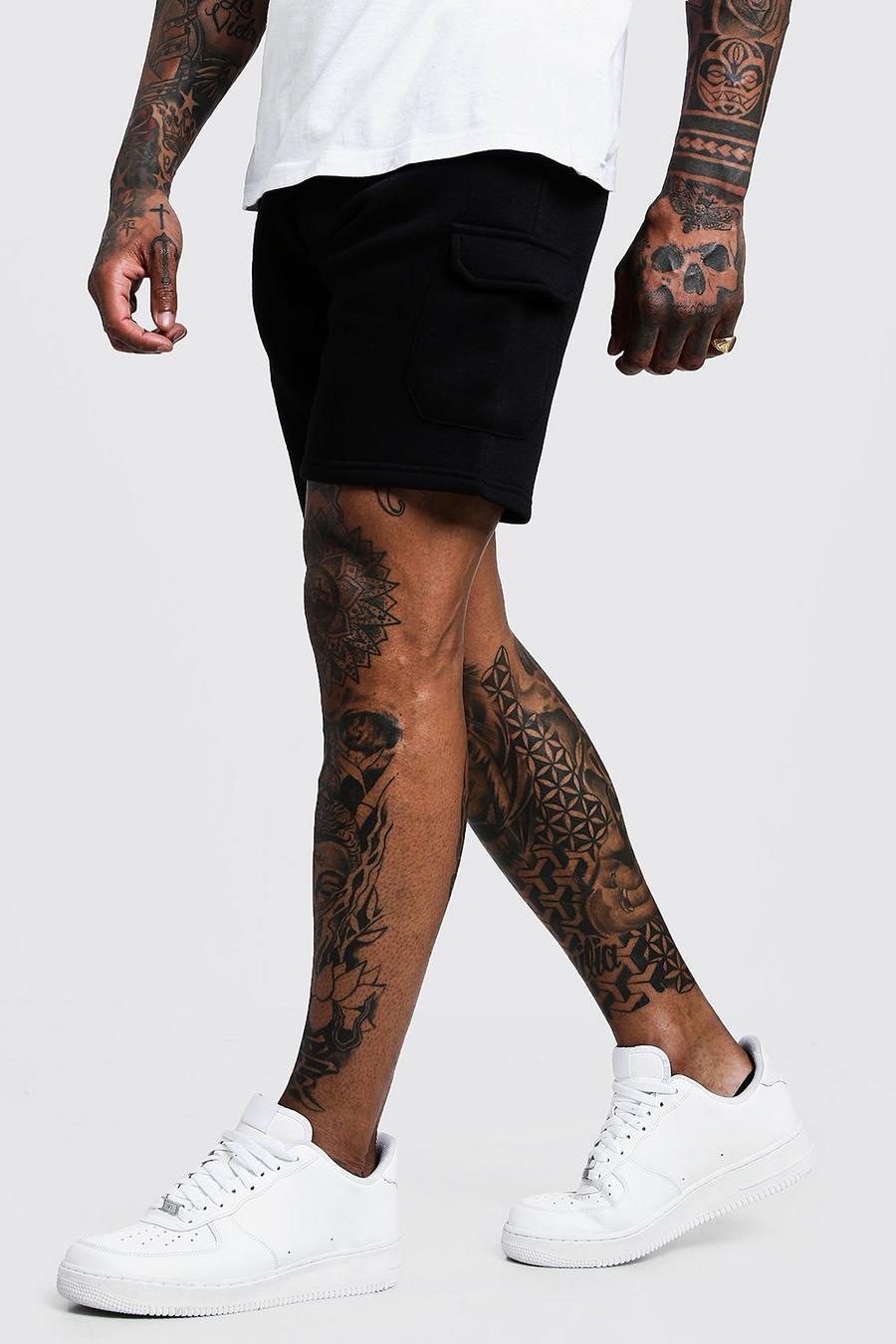 Black Mid Length Cargo Jersey Shorts image number 1