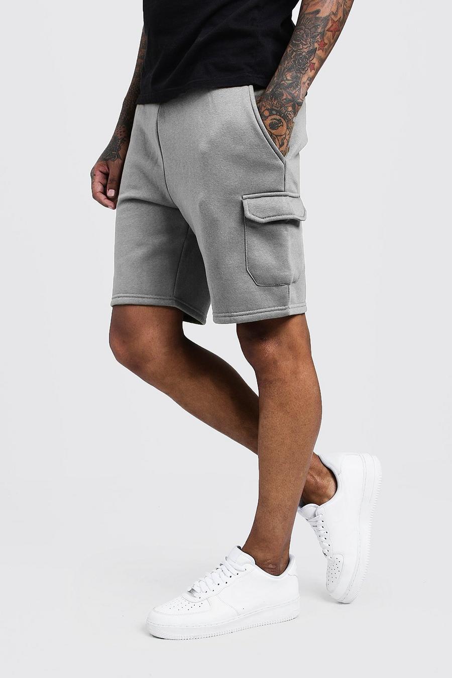 Grey Mid Length Cargo Jersey Shorts image number 1