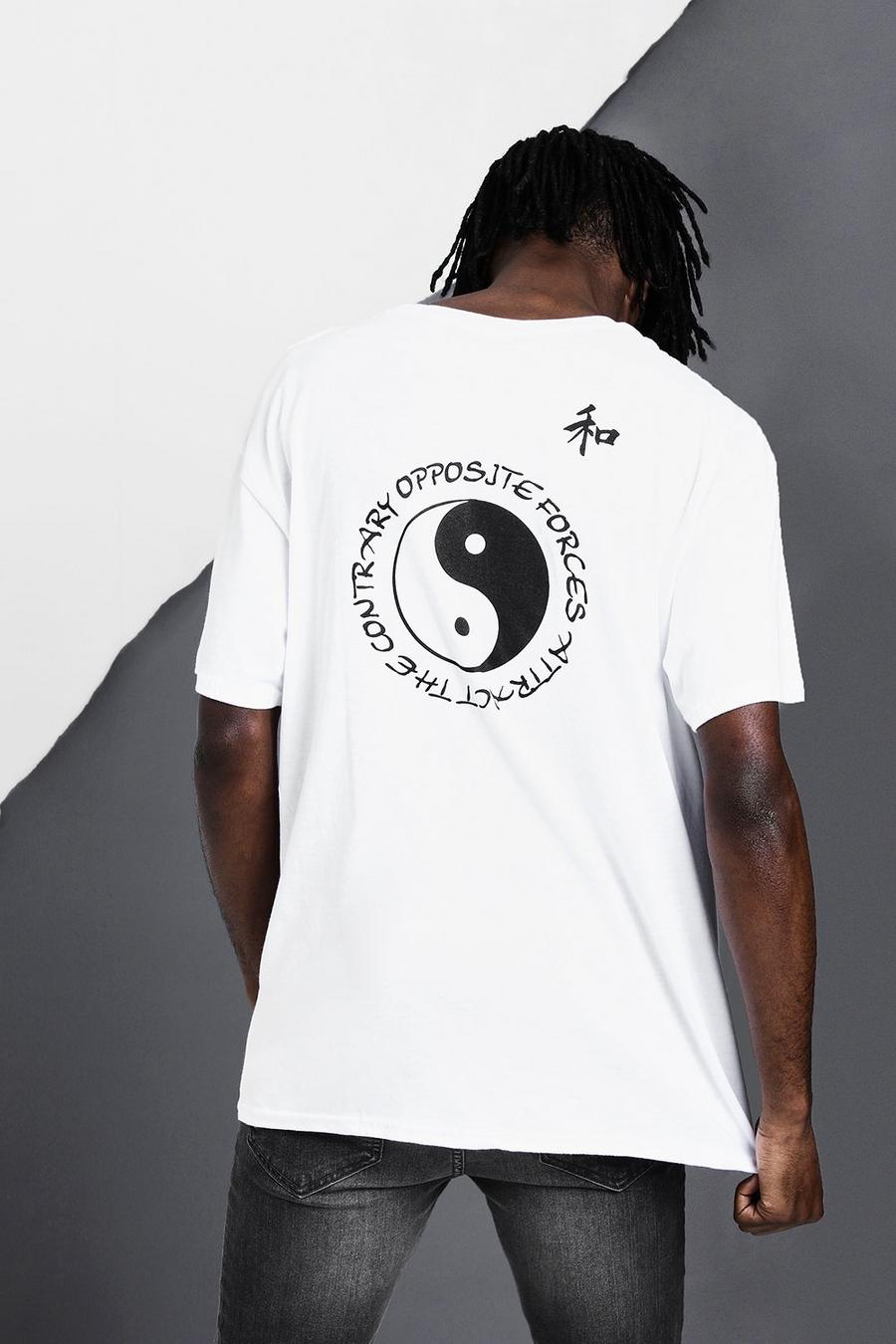 Camiseta ancha con estampado en espalda “Ying Yang”, Blanco image number 1