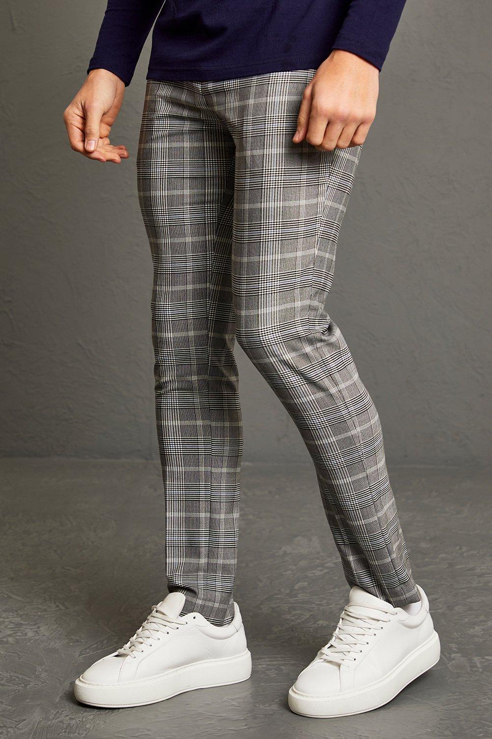 men's plaid skinny fit pants