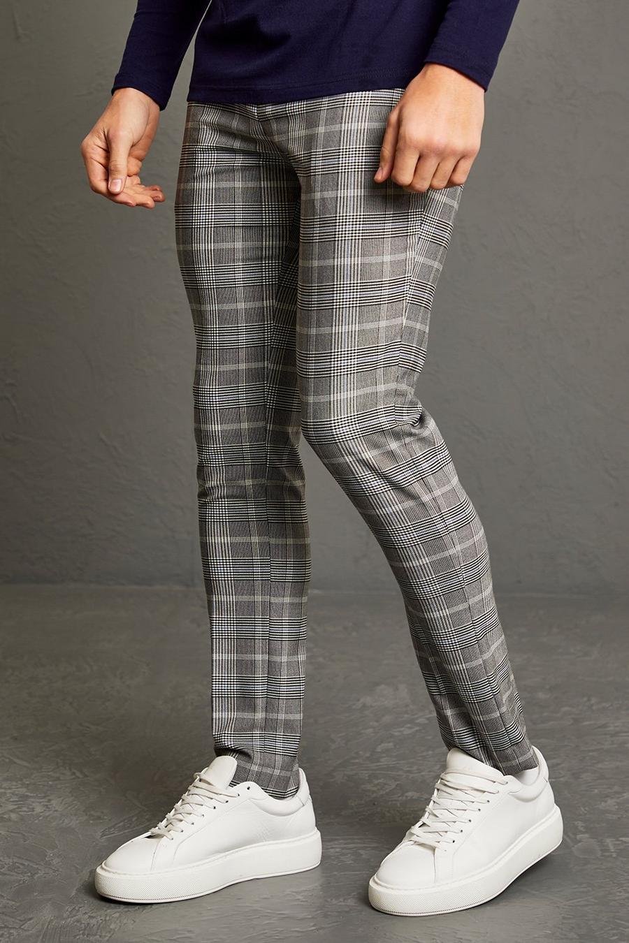 אפור grigio מכנסי חליפה בסגנון Prince Of Wales בגזרת סקיני