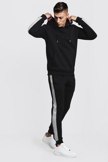Men's Hooded Tracksuit With Colour Block Sleeves | Boohoo UK