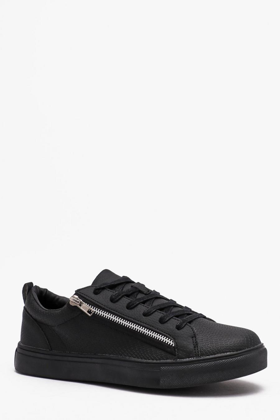 Black Lace Up Zip Side Sneakers image number 1