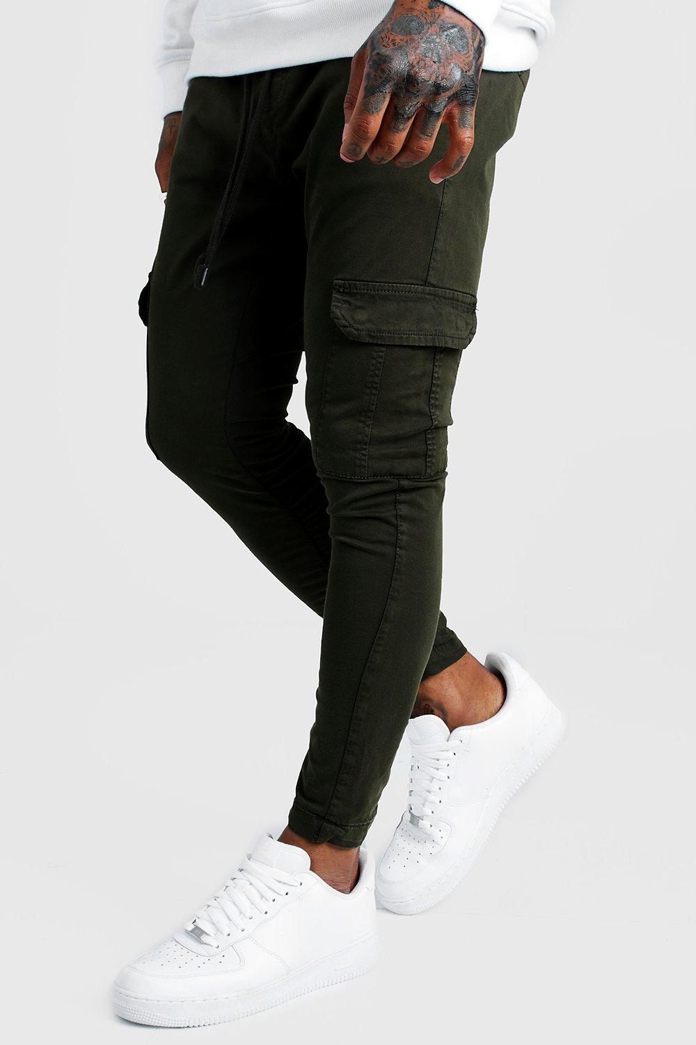 mens skinny black cargo trousers