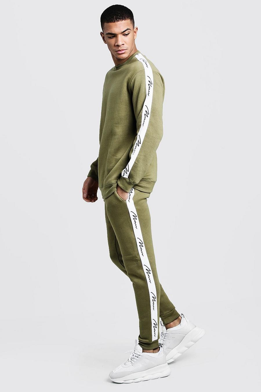 Olive green MAN Signature Tape Sweater Tracksuit image number 1