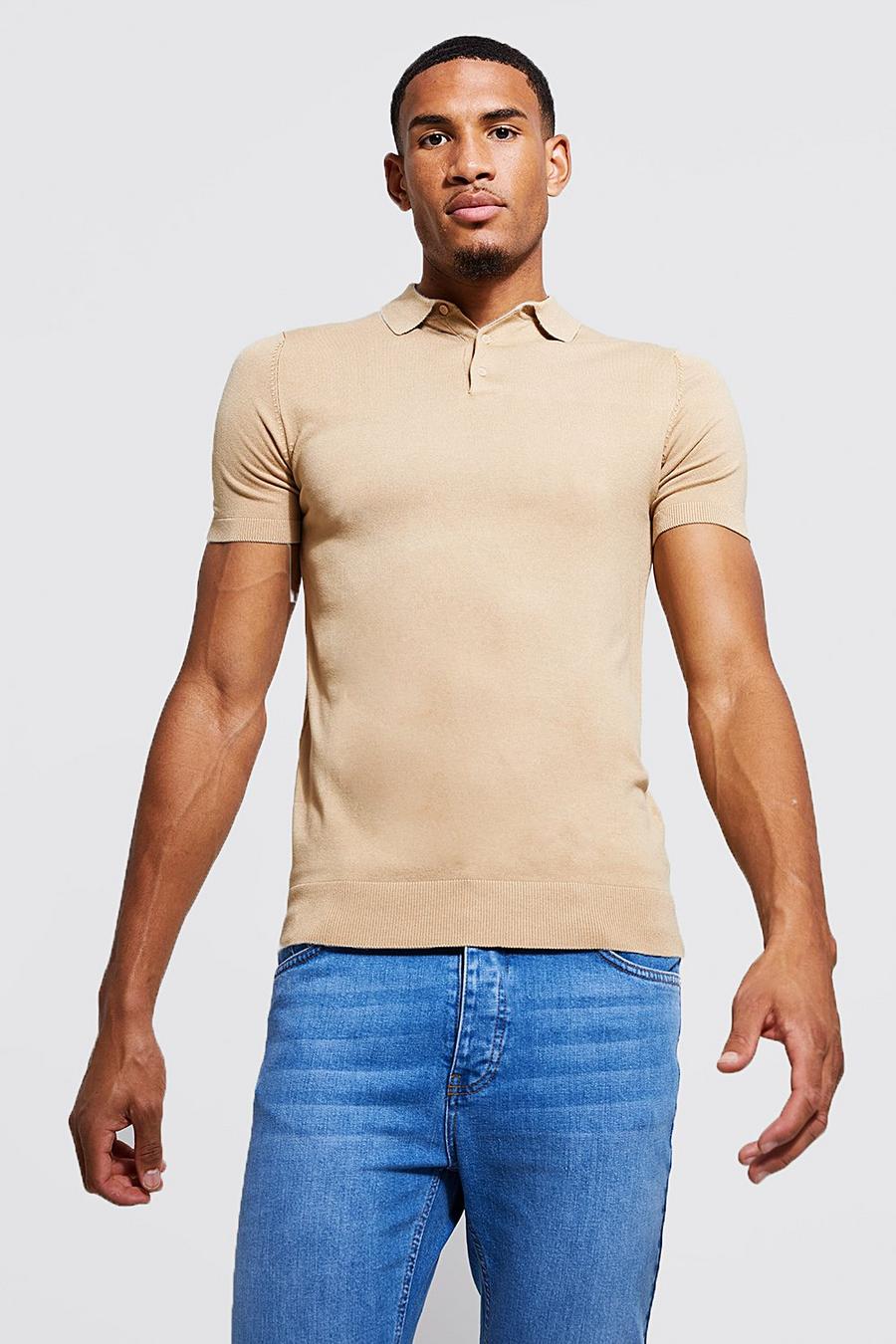 Camel beige Tall Recycled Short Sleeve Knitted Polo