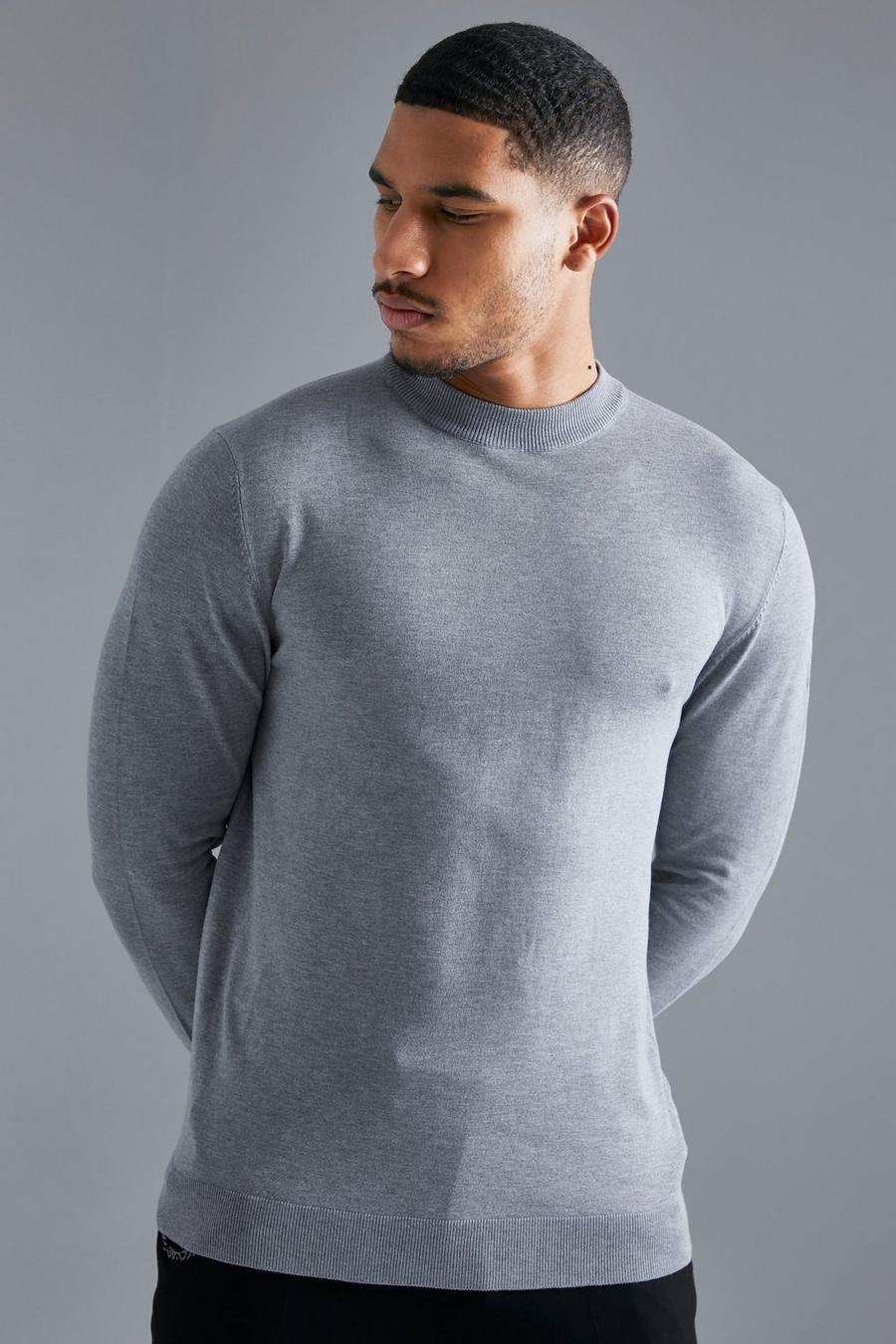 סלע אפור grigio סוודר בגזרה רגילה מבד ממוחזר עם צווארון גולף, לגברים גבוהים