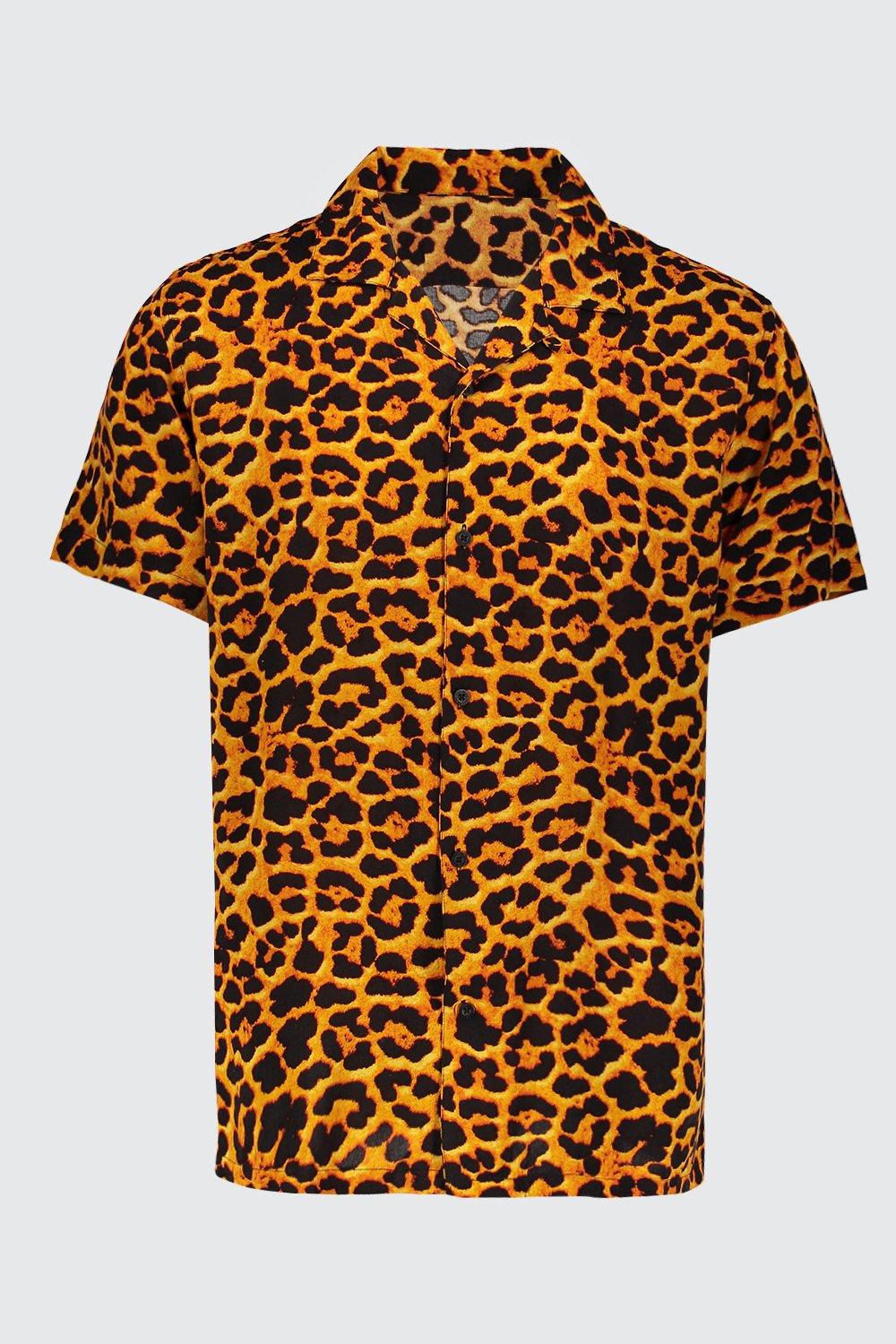 Men's Leopard Print Short Sleeve Viscose Shirt | Boohoo UK