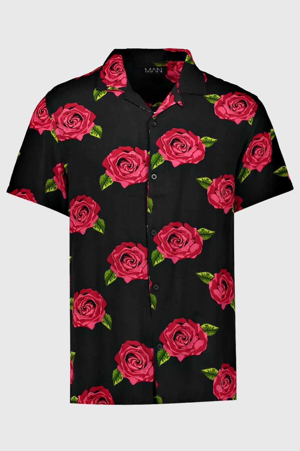 black shirt red roses