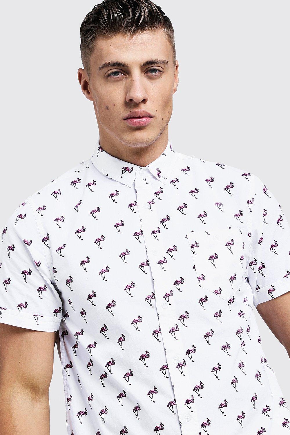 Camisa de mangas cortas con estampado de flamencos en algodon boohoo ES