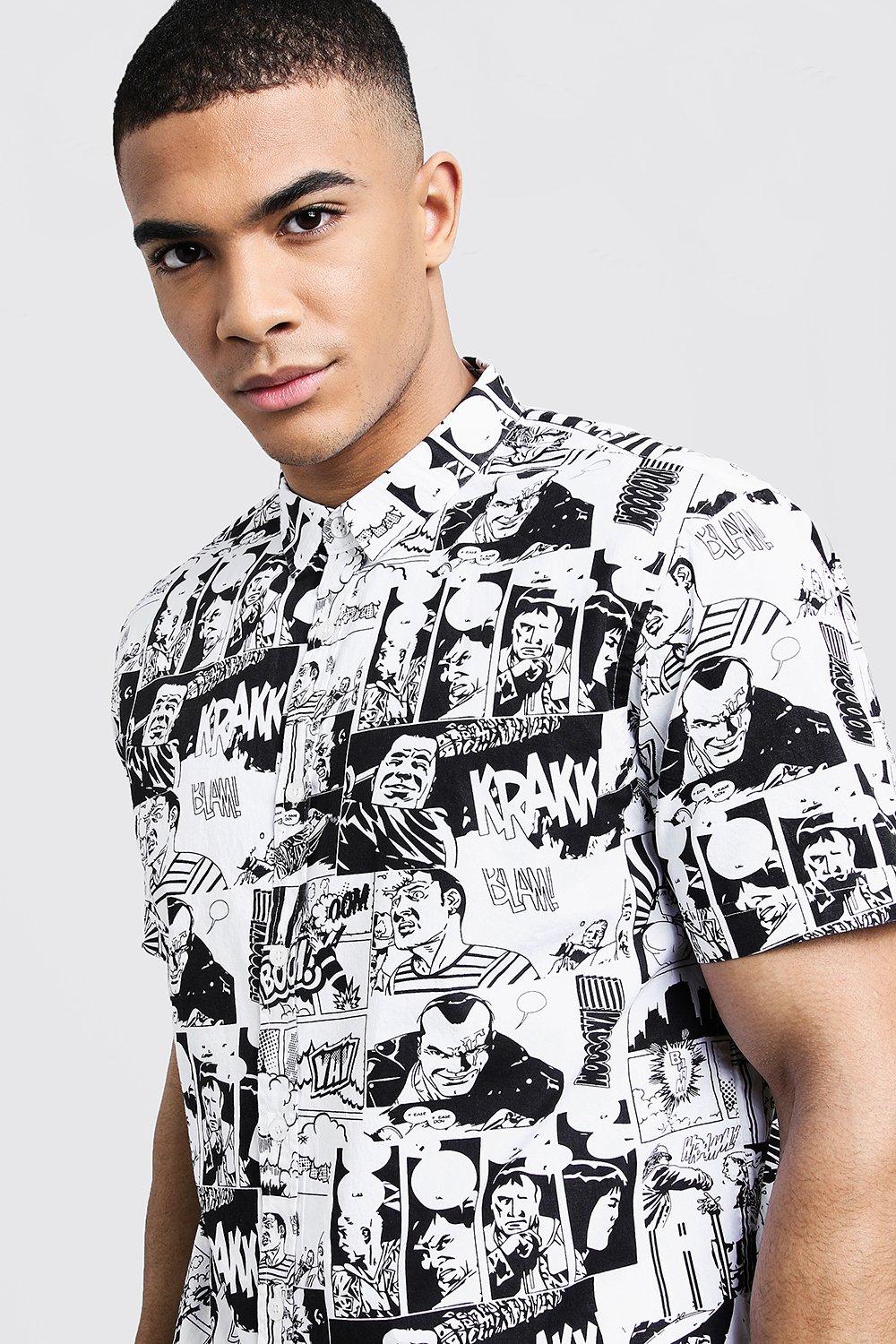 Camisas estampadas manga corta hombre hot sale