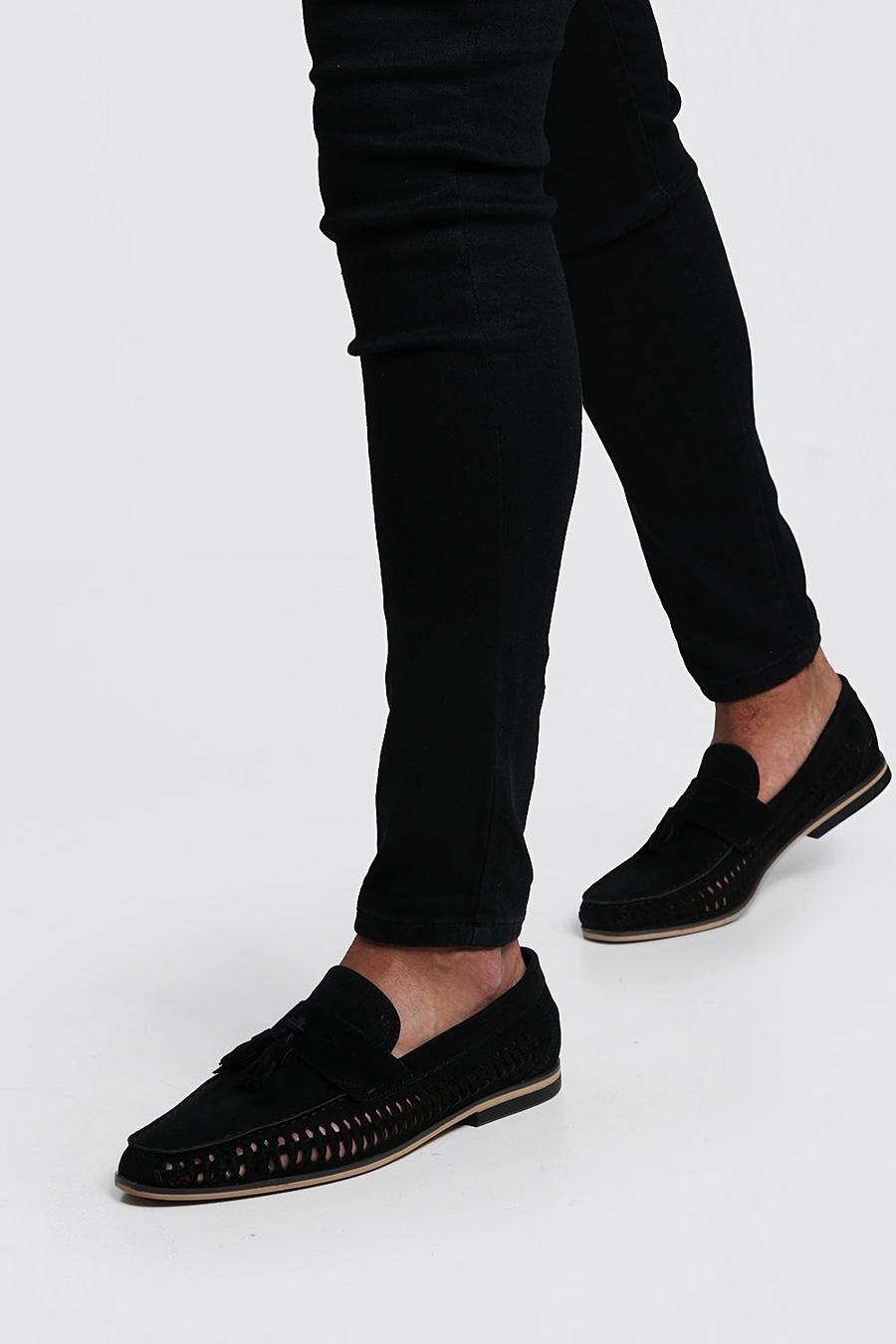 Black Loafers i mockaimitation med vävda detaljer och tofsar image number 1