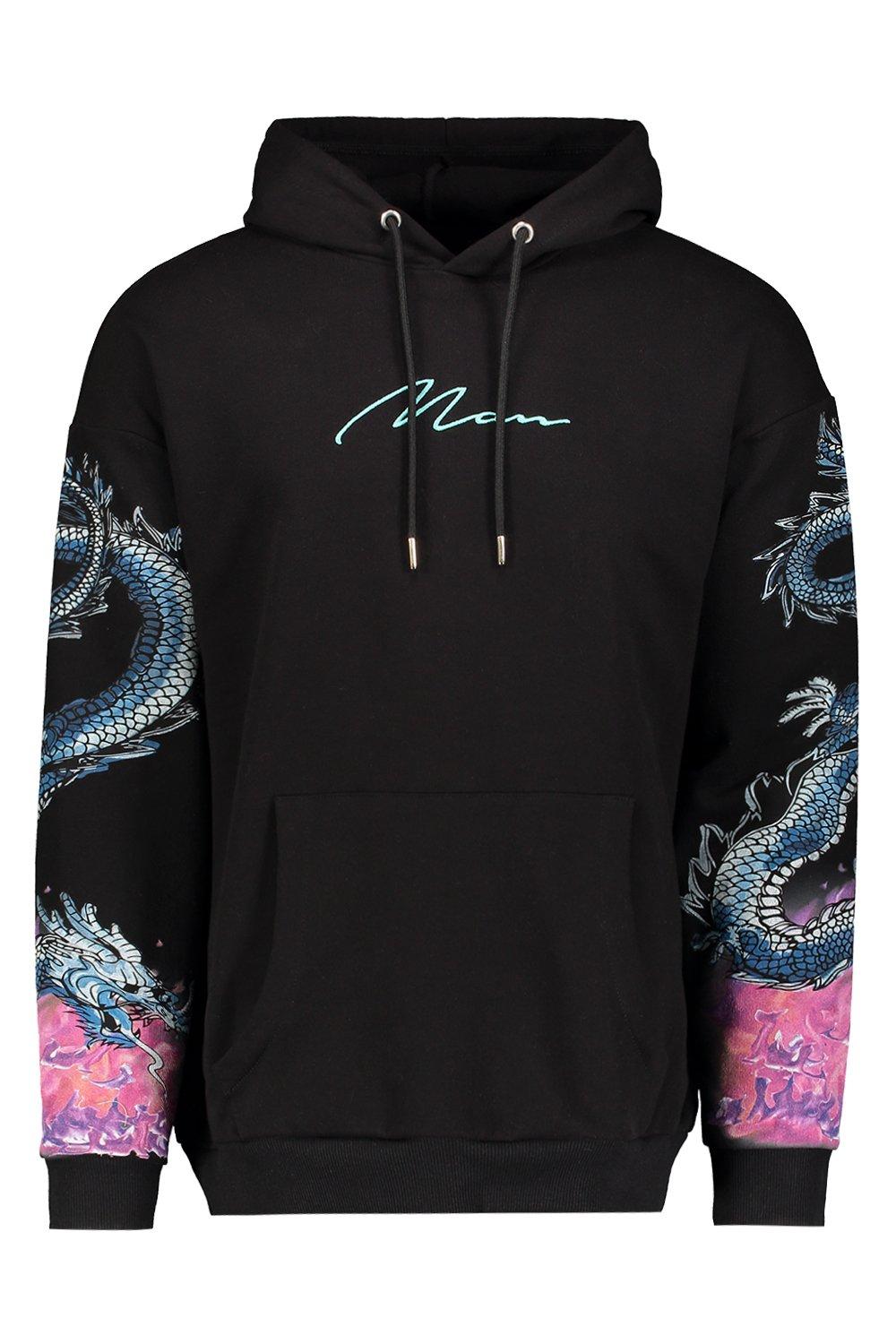 MAN Embroidered Hoodie With Dragon Sleeve Print