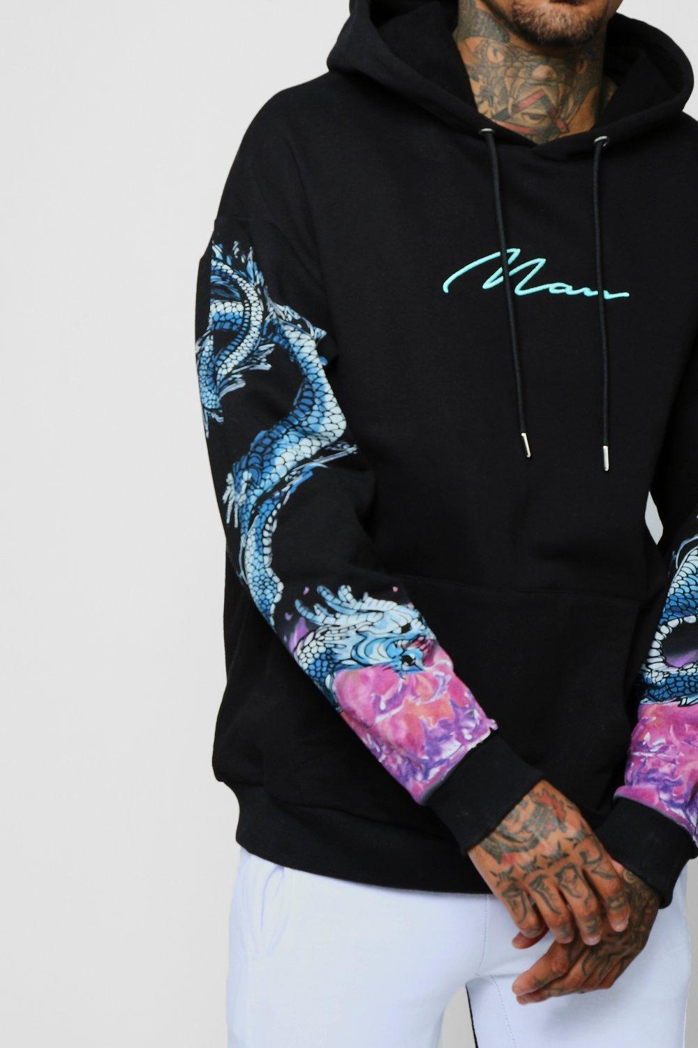 MAN Embroidered Hoodie With Dragon Sleeve Print