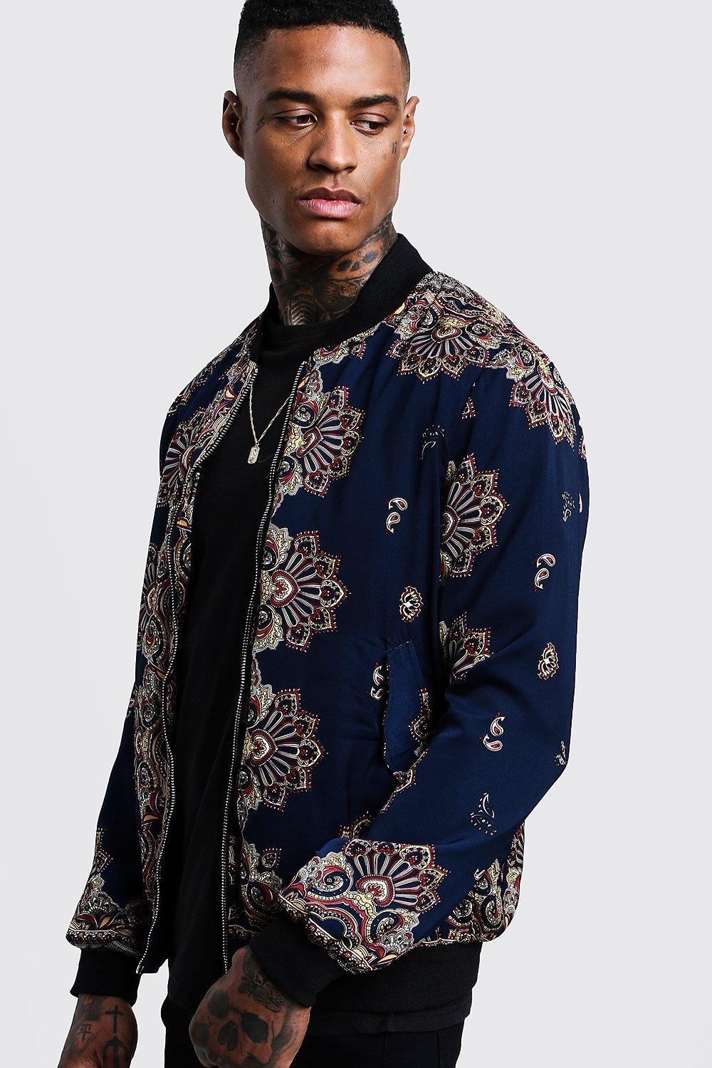 Men's Paisley Sateen Bomber Jacket | Boohoo UK