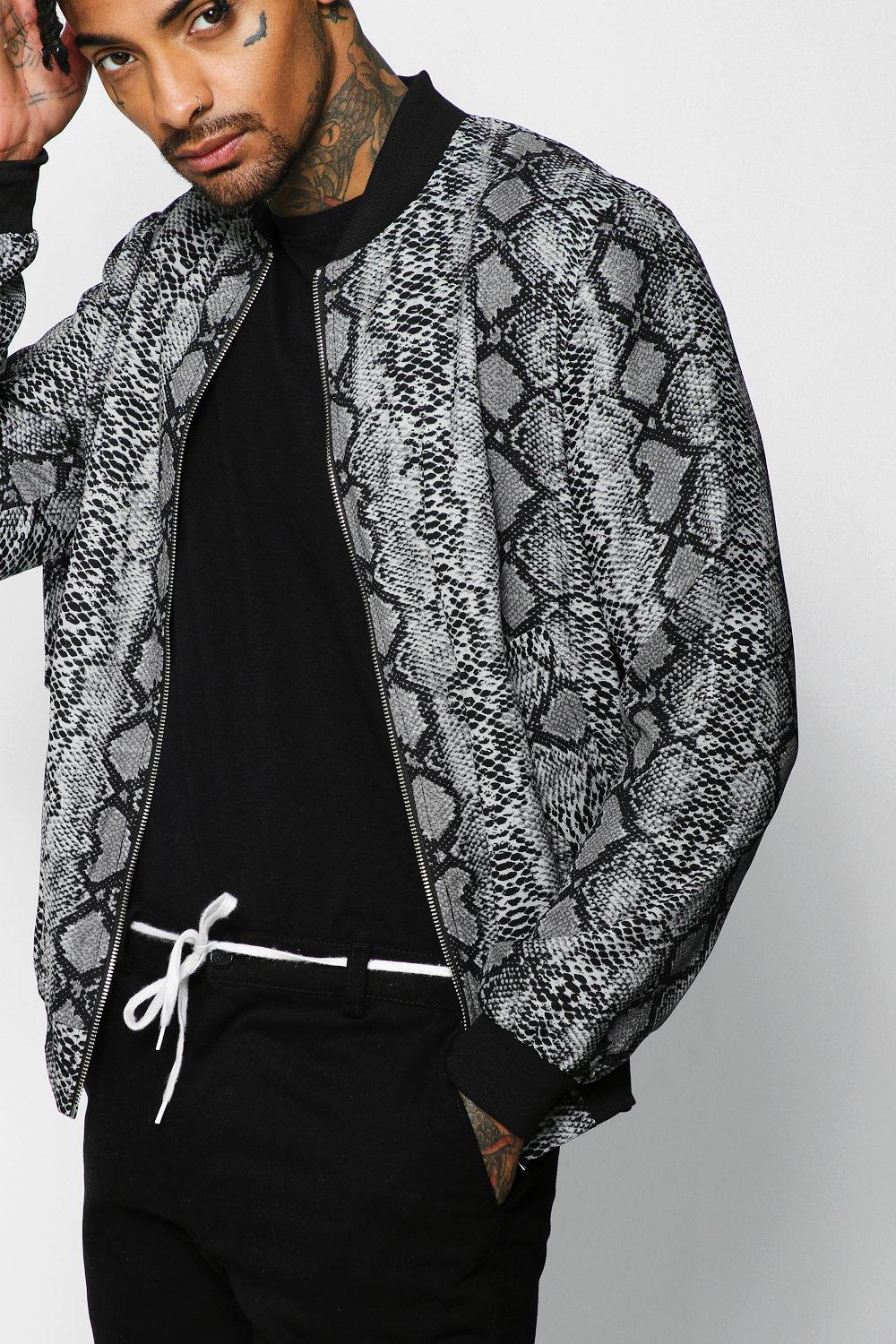 Snake Print Bomber Jacket boohoo