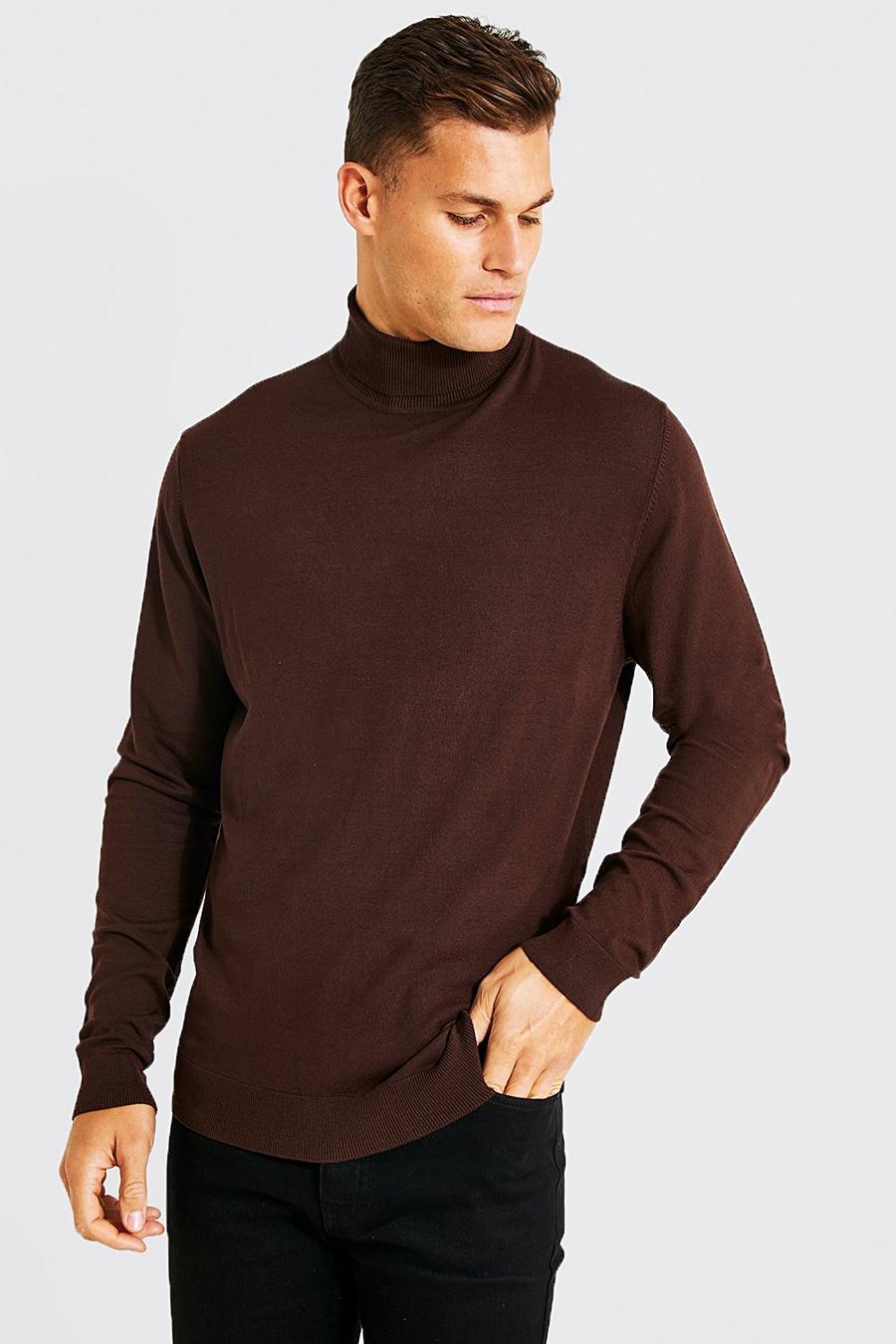 Tall recycelter Rollkragenpullover, Chocolate brown image number 1