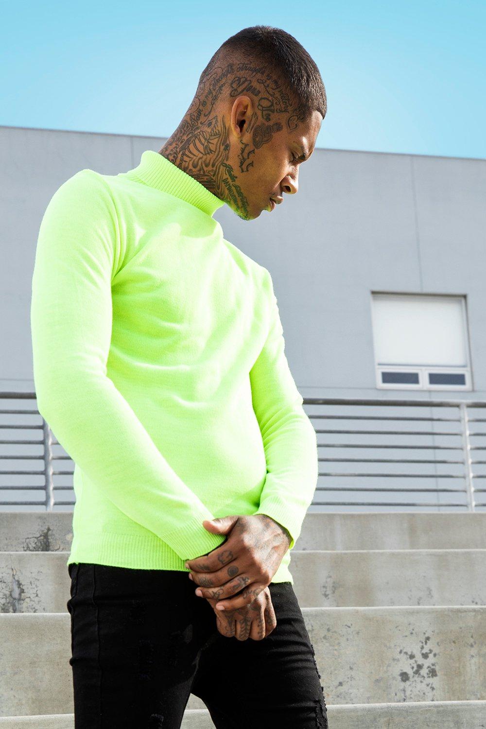 neon yellow turtleneck sweater