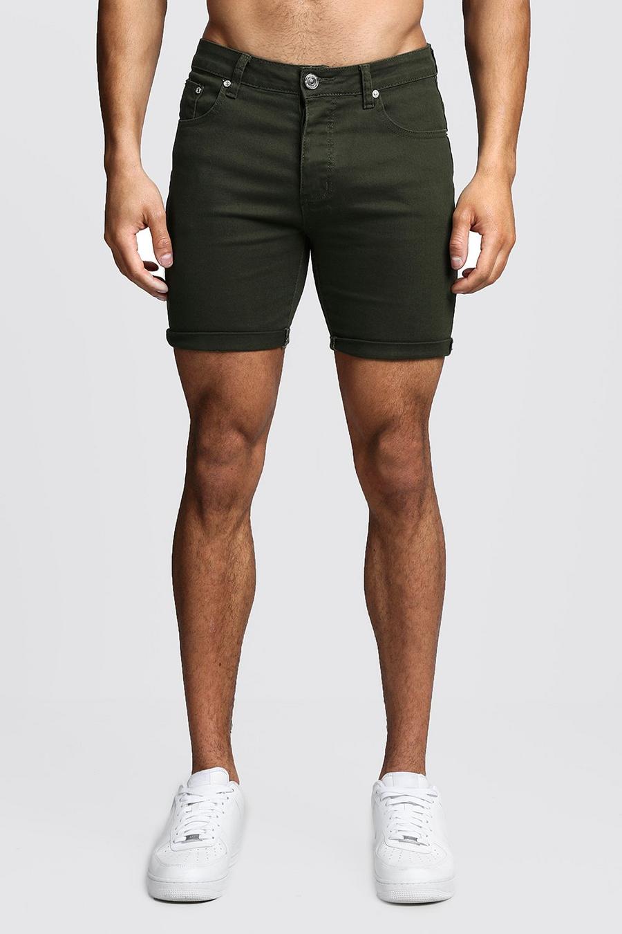 Skinny Fit Jeansshorts in Khaki image number 1