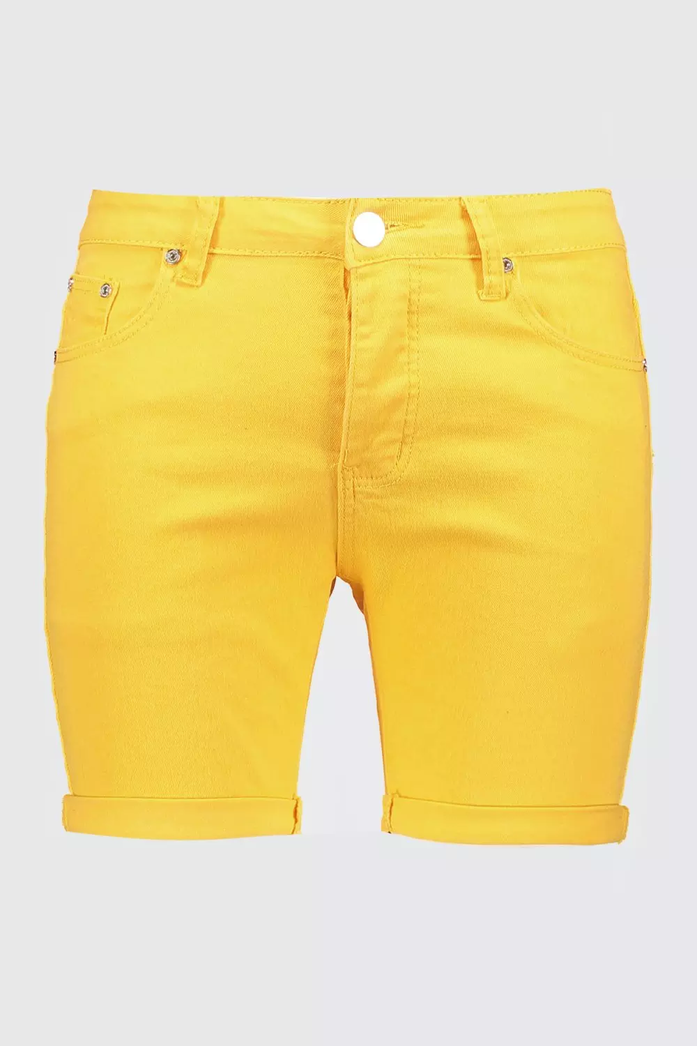 Men S Skinny Fit Yellow Denim Shorts Boohoo Uk