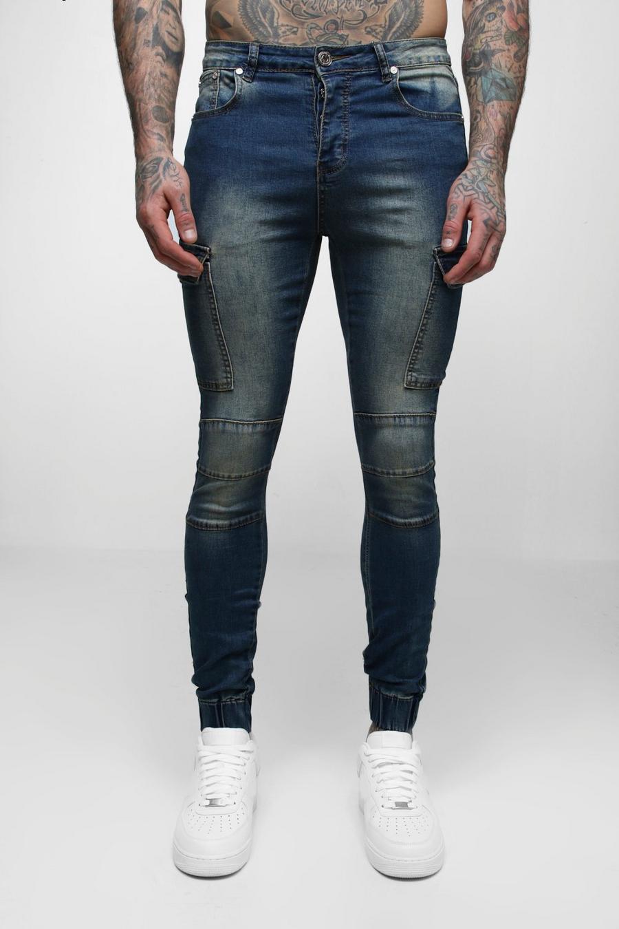 Jeans taglio super skinny in stile biker con tasche, A lavaggio vintage image number 1
