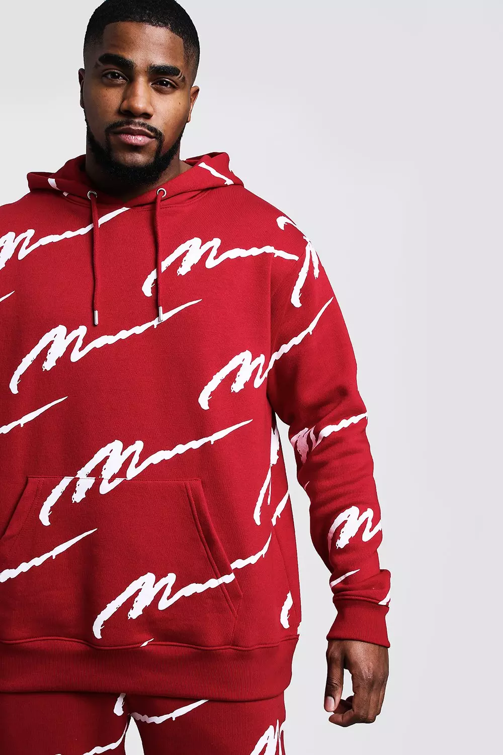 All over man clearance printed hooded tracksuit red