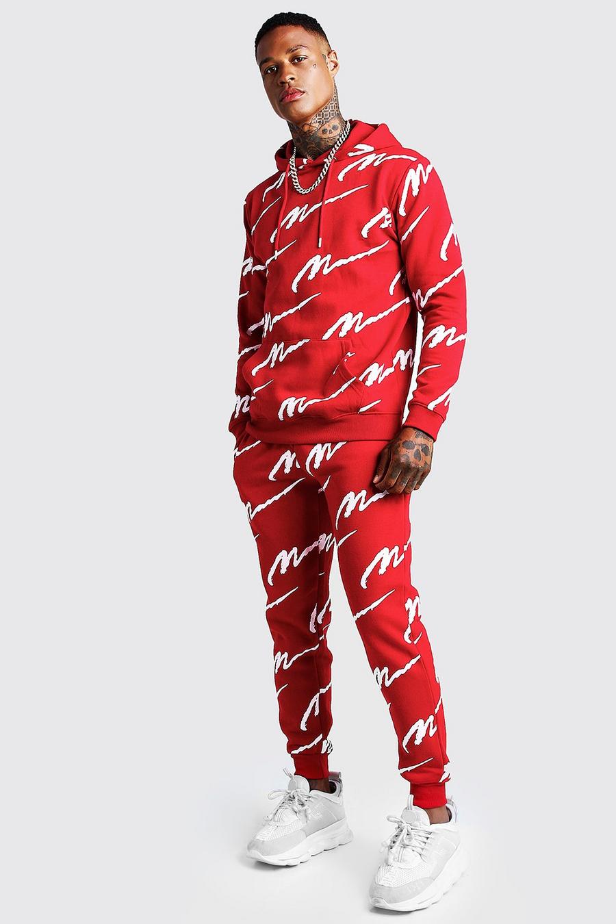 All Over MAN Print Hooded Tracksuit | boohoo