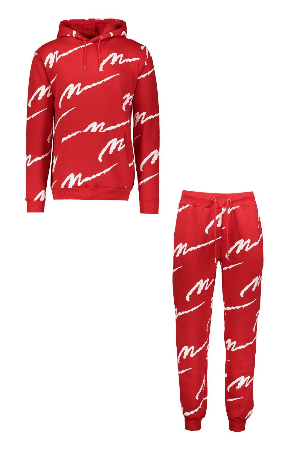 All over man shop printed hooded tracksuit red