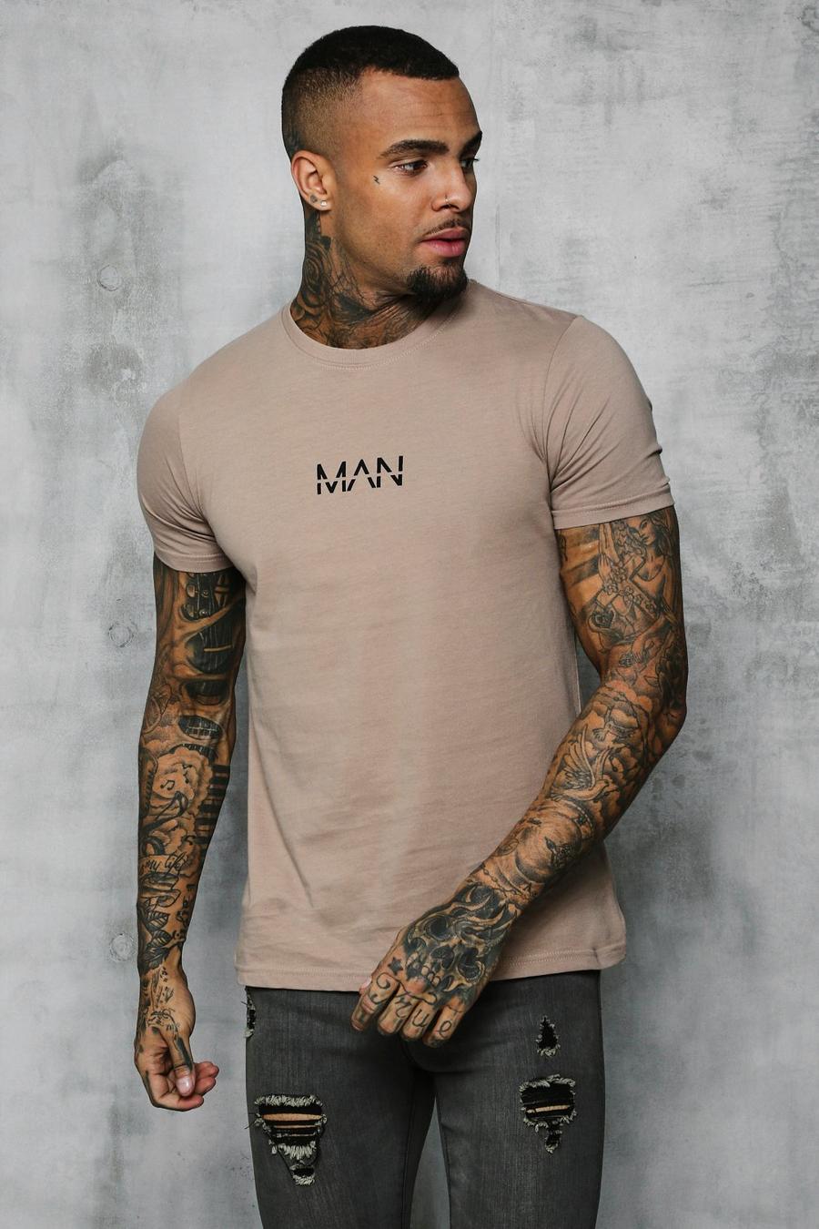 Camiseta con logotipo "MAN" original estampado, Marrón topo image number 1