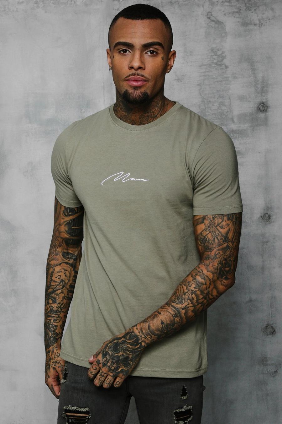MAN Marken T-Shirt mit Stickerei, Graugrünes silber image number 1